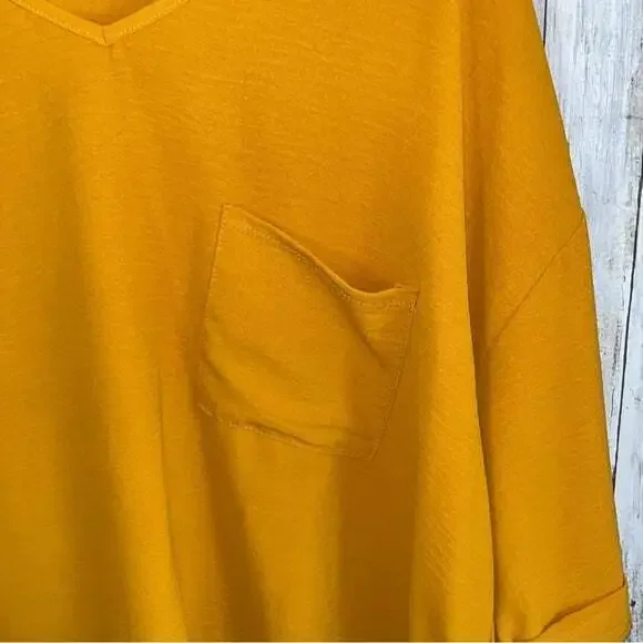 BiBi Mustard Oversized High Low Pocket Blouse - Picture 6 of 6